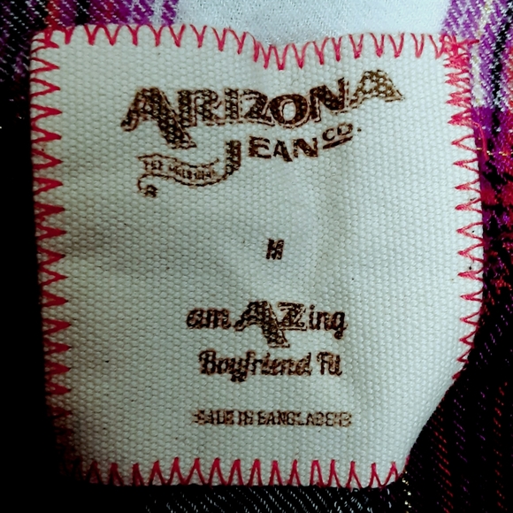 Arizona Jean Plaid Shirt Gold threads Amazing Boyfriend Fit - Picture 5 of 6